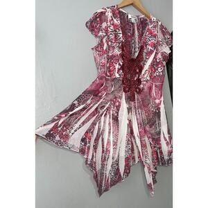 Fairy Babydoll Top Size M Boho Semi Sheer Asymmetrical Ethereal Embroidered Y2K